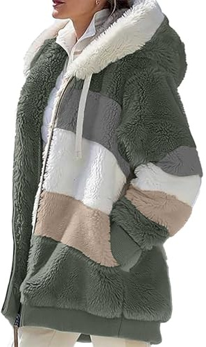 Shffuw Felpa con Cappuccio Donna Taglie Forti Giacca in Pile Spessa con Zip Cappotto Morbido Caldo a Manica Lunga per Tutti i Giorni e Passeggiate