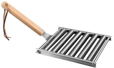 CIYODO Grill à Saucisses Acier Inoxydable avec Poignée en Matière Naturelle Support Barbecue Portable pour Camping Pique- et Réunions à Hot-Dogs Pratique et Résistant Chaleur