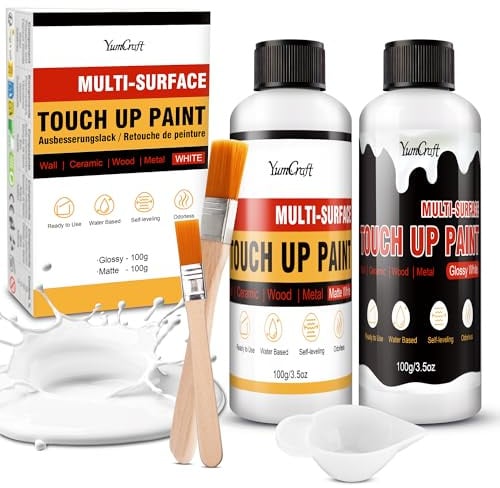 200ml Ausbesserungsfarbe Weiß – Wandfarbe Ausbessern Weiß, Matt & Glanz Mehrflächen-Ausbesserungsfarbe – Kratzer & Flecken entfernen an Wänden, Türen, Schränken, Badewannen, Fliesen, Holz, Möbeln