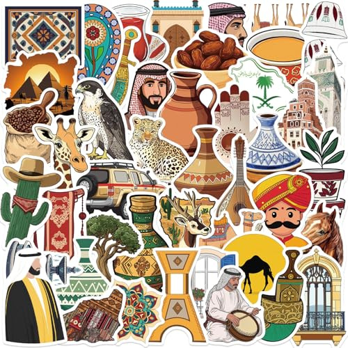 50 Stück Mittlerer Osten Aufkleber Auto Laptop Telefon Gitarre Skateboard Motorrad Fahrrad Middle East Stickers Set Vinyl Wasserdicht Aesthetic Aufkleber für Jugendliche Kinder Erwachsene