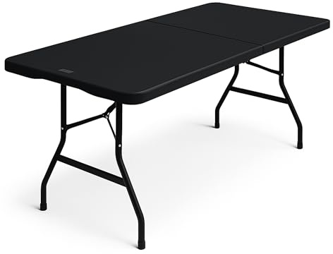 SAKUSEI Anthracite 6ft 1.8m Heavy Duty Folding Trestle Table. 150kg capacity. For Party, Garden, Patio, Office, Dining, indoor or Outdoor Use. With Carry Handle. Folds Away (Anthracite) | 180cm 6ft 1.8m, Picnic, BBQ, Garden, Camping, Wedding, Catering Table, Fold in Half, Easy Carry,