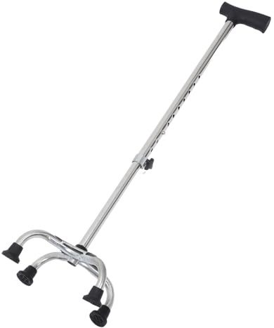 Verstellbarer Gehstock für Senioren, rutschfest, Stabil, Schwarz | Vierfuß Gehstock mit Flacher Basis, Edelstahl und Abs, Ergonomisch, 100kg Tragkraft, Innen Außen