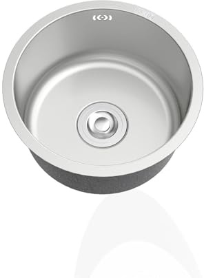 Lavabo Cuisine Rond,Petit Evier Inox Noir,éVier de Cuisine,Evier Cuisines 1 Bac avec Raccords de Vidange,FaçOns D'Installer Sur Le Plan Et Sous Plan (Ø 42cm)