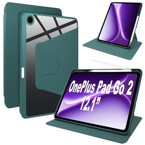 Lemxiee Case für OnePlus Pad Go 2 & Oppo Pad 5 12.1 hülle mit Stiftschlitz & Drehständer & Kratzfest,PU Leder + Acryl Hülle