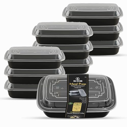 ZHOB Meal Prep Containers 10 Pack (1L / 32 Oz) – BPA-Free Plastic, Reusable, 1 Compartment Bento Boxes, Pantry Organizers, Stackable, Microwave/Dishwasher/Freezer Safe, Leak-Proof (Large)