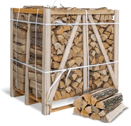 Eichenholz 25 cm - 1 RM (500 kg) Brennholz Eiche auf Palette - Kammergetrocknetes Kaminholz - Hartholz mit hohem Heizwert ≥ 4,2 kWh/kg - Ofenfertiges Feuerholz