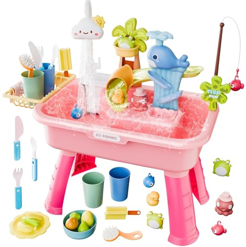 Water Table For 3+, Water Table For Kids Ages 4-8 With Pump, Play Sink With RunningWater, Kitchen Sink For, Fishing Game And Outside Sensory Toys