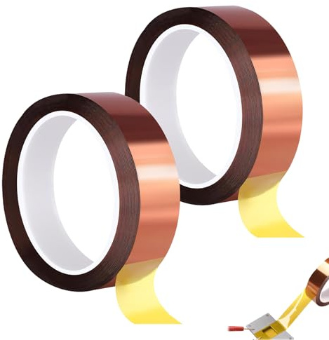 Zovator 2 Rollen Kapton Tape, 20mm x 33m, Hitzebeständiges Rückstandsfrei | Hohen Temperaturen Isolierband up to 230°C, Dicke 0,05 mm, für Sublimation Elektronik Leiterplatten DIY Handwerk, Teebraun