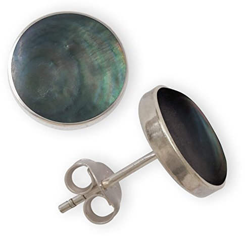 Fly Style Ohrstecker Silber 925 - Muschel Ohrstecker - Ohrringe mit Stein und Muschel - Perlmutt Schmuck, Grösse:6 mm, Farbwahl:schwarzlippige Perlenauster