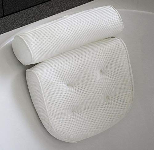 Large Waterproof Foam Bath Tub Pillow Waterproof Headrest with Suction Cups Thick Bathroom Spa Non-Slip Suction Cushion Head Neck Back Shoulder Support White OL11