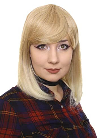 Prettyland Damen Blond Strähnen Mittellange Glatte Natürlich Matte wie Echthaar hitzefeste Damen Frau BOB Perücke Wig C181
