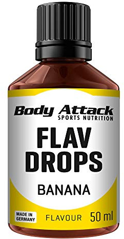 Body Attack Flav Drops®, 2 x 50 ml, Banana, Aromatropfen für Lebensmittel, zuckerfreie Flavour Drops ohne Kalorien, vegan & Qualität Made in Germany