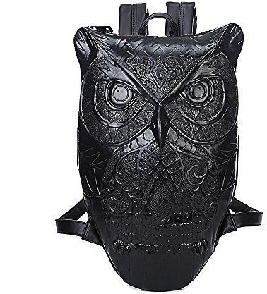 Antaina Schwarze 3D geprägte Eule Rucksack PU Punk Lolita personalisierte Coole Schultasche für Mädchen Frauen