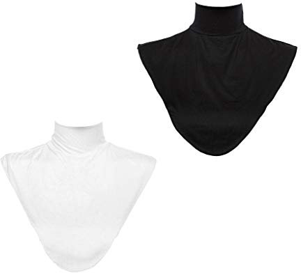 P Prettyia 2er Pack Frauen Kragen Abnehmbare Hälfte Shirt Bluse Hijab Schal Muslim Rollkragen Weiß + Schwarz