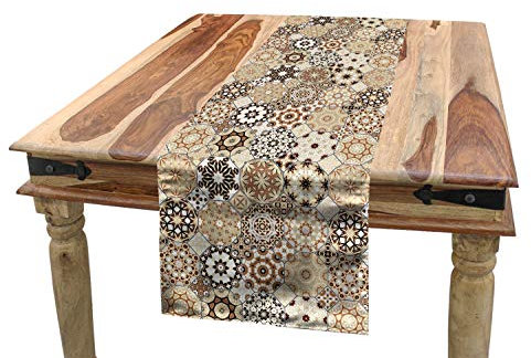 ABAKUHAUS orientalisch Tischläufer, Octagonal Retro Style, Esszimmer Küche Rechteckiger Dekorativer Tischläufer, 40 x 180 cm, Dunkelbraun Hellbraun