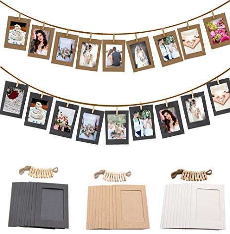 EasyLife Cadres photo en papier kraft, avec 30 cadres photo, 30 pinces, 6 clous et 3 cordes de chanvre, pour décoration d'intérieur, décoration murale, cadeaux de pendaison de crémaillère