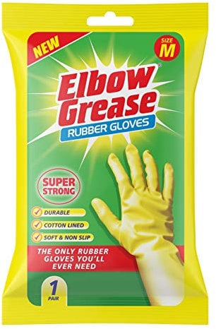 Elbow Grease Rubber Gloves | Cotton Lined, Super Strong, Non-Slip Household Cleaning Gloves (Medium)