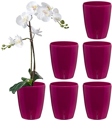 Santino 6er-Set Selbstbewässernder Topf mit Dochtsystem und Wasserstandsanzeige für den Innenbereich, Orchideentopf D 12cm (Purple, 1,3L)