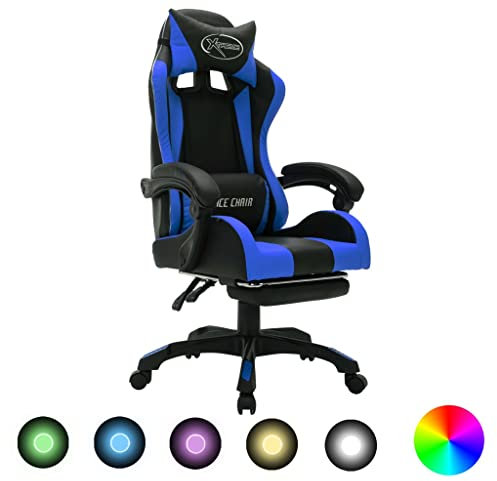 vidaXL Gaming Stuhl mit RGB LED-Leuchten Fußstütze Höhenverstellbar Chefsessel Bürostuhl Drehstuhl Schreibtischstuhl Sportsitz Racing Blau Schwarz Kunstleder