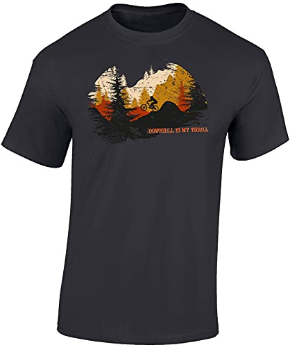Baddery Fahrrad T-Shirt Herren - „Downhill is My Thrill“ | MTB Mountainbike Shirt für Radfahrer