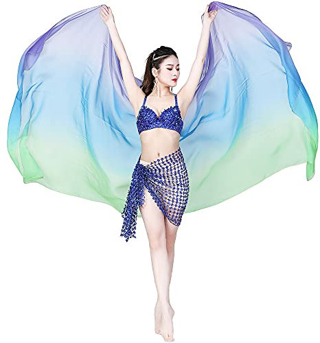 Nimiman Frauen Bauchtanz Schleier Chiffon Tanzen Hand Schal Allmähliche Farbe Erwachsene Größe Länge 2.5M Breite 1.14M, Grün Blau Violett, Einheitsgröße