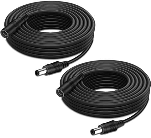 Auroh 2 Pack 5M/16ft Power Extension Cable, 12V DC 5.5mm*2.1mm Male to Female Power Adapter Cord for 12V CCTV Security Camera, LED Strip String Light, Router and More Devices (2Pack, Black)
