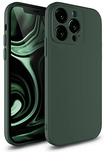 Etuano Compatible with iPhone 13 Pro Max Silicone Mobile Phone Case with Camera Protection Microfibre Protective Case Green