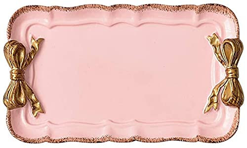 FBWSM Kuchenteller mit Schleife Design Rosa Harz Servierschale Party Hochzeitsdeko Rechteckiger Dessertteller-pink
