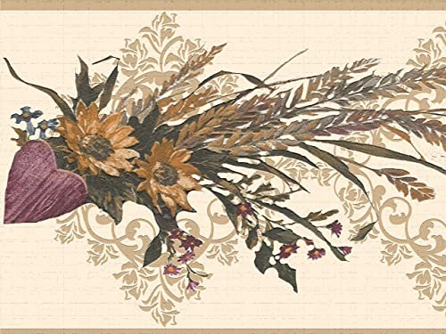 Dundee Deco DDAZBD9147 Peel and Stick Wallpaper Border - Damask Purple Yellow Flowers Scrolls Wall Border Retro Design, 15 ft x 7 in (4.57m x 17.78cm), Self Adhesive