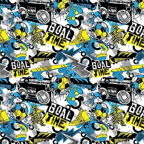 Street Art Jugend Musik Ball Skateboard 100x160cm 1 Meter 100% Baumwolle Baumwollstoff Kinder Meterware Handwerken Nähen Stoff