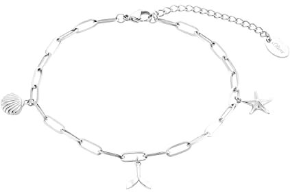 s.Oliver Fußkette 925 Sterling Silber Damen Sommerschmuck, 22+5 cm, Silber, Münze, Kommt in Schmuck Geschenk Box