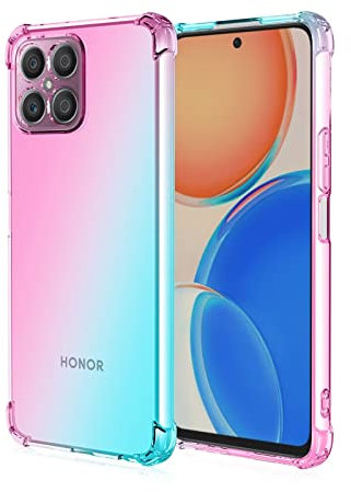 HONLEN Funda para Honor X8 (4G) Carcasa, (6.7 Inches) Gradiente Transparente TPU Silicona Case, Protección de Esquina Mejorada Cover Rosa Verde