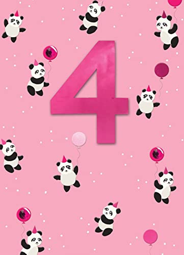 Greeting Card Girls 4th Birthday Party Pandas Embellished Crackerjack Cards CJ004