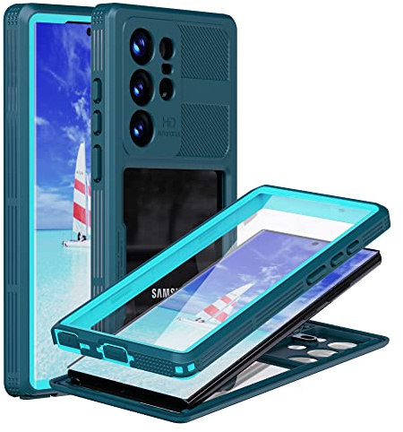MRUOZRUI Samsung Galaxy S23 Ultra Hülle, IP68 Wasserdicht, Stoßfest, Staubdicht, Schneefest, Ganzkörper-Schutzhülle mit integriertem Displayschutz für Galaxy S23 Ultra 5G 6,8 Zoll 2023 Seeblau