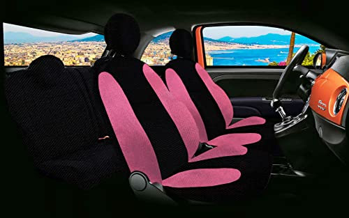 Rebeca Shop® Coprisedili Auto Compatibili per 500 dal 2007 in poi Made in Italy Set Copri-sedili anteriori e posteriori (500 dal 2007, Nero/Rosa)