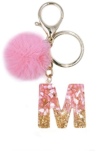 jtkdxqs Schlüsselanhänger mit Buchstabe A-Z, Kristall, rosa mit Kugel, Bommel, Schlüsselanhänger für Damen, Rucksack, Handtaschen, niedlicher Anhänger, M, 5.9in