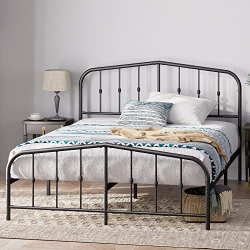 Zinus Heidi Cama 150x200 cm - Altura 31cm con almacenamiento debajo de la cama - Marco de la cama de plataforma de metal con cabecero y piecero - Negro