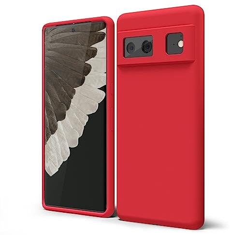 oakxco for Google Pixel 6 Phone Case Liquid Silicone,Cute Thin Slim Soft Rubber TPU Plain Smooth Gel Cover for Women Girl Aesthetic Design, Matte Solid Protective & Shockproof Bumper Grip, Red