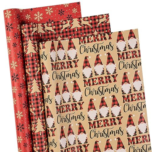 RUSPEPA Rouleaux De Papier Cadeau De Noël - 43,2 Cm X 3 M Par Rouleau, 3 Rouleaux Au Total - Père Noël, Renne Et Flocon De Neige