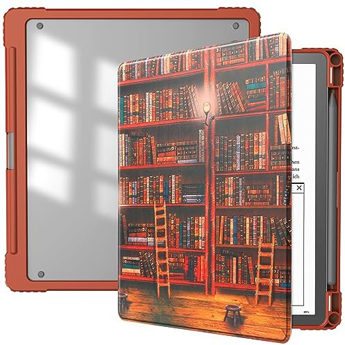 HGWALP Slimshell Clear Case for Kindle Scribe 10.2 (2024/2022 Release),Kindle Scribe Case Cover 10.2 inch 2024/2022 with Pen Holder and Auto Sleep/Wake Function-Library