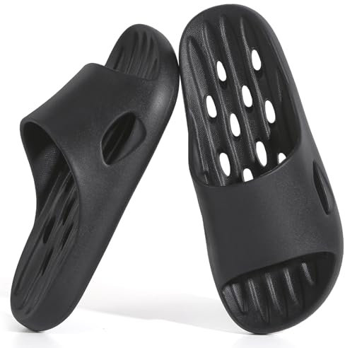 Aoowoll Herren Duschschuhe mit Löchern, trocknen schnell, Badeschuhe für Damen, rutschfest, für Zuhause, Schlafzimmer, Pool, Spa, Gäste, College, Wohnheim, A-Schwarz, 5.5-6.5 Women/4-5 Men