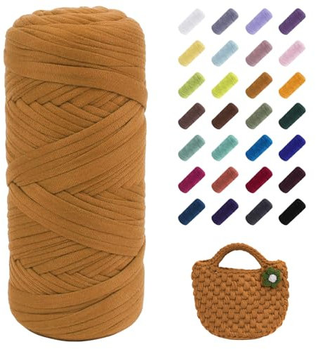 Uiopa T-Shirt Garn, 200g Bändchengarn zum Stricken und Häkeln, Dickes Ribbon Garn Crochet Yarn für Häkeltaschen/Körbe/Teppiche, Heimdekoration, DIY-Kunsthandwerk (Kurkuma)