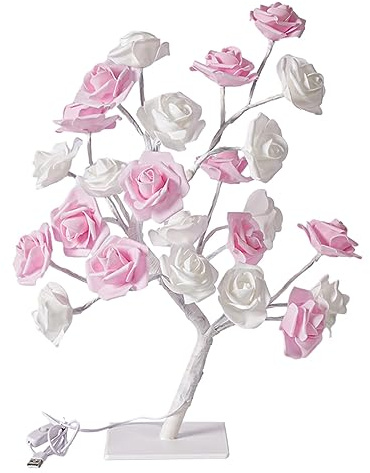 Ailan Farbwechselnde, beleuchtete Rosenlampe, ferngesteuert, energiesparend, künstliche Bonsai Baum Lichter, breite Anwendung, PVC, weiß, rosa, weißer Stab