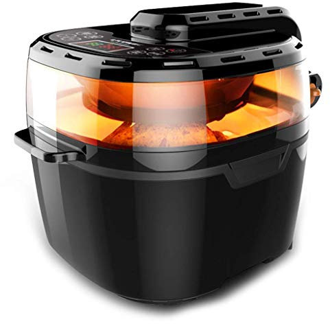 10.4 QT Oilless Air Fryer, 1200w Digital LCD Screen Air Fryer Toaster Oven, Air Fryer Roaster Oven, Bake, Grill, Steam, French Frie, Black Every Family lofty ambition