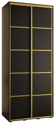 MEBLE KRYSPOL Davos 4 100 Schrank mit Zwei Schiebetüren für Schlafzimmer - Moderner Kleiderschrank mit Kleiderstange und Regalen - 235,2x100x60 cm - Schwarz Schwarz Gold