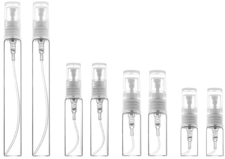 DHWEKU 8 Piezas Atomizador Vidrio Mini, Pulverizador Perfume Dispensador Portatil Perfume Bote de Spray Viaje Cristal,2ml/3ml/5ml/10ml