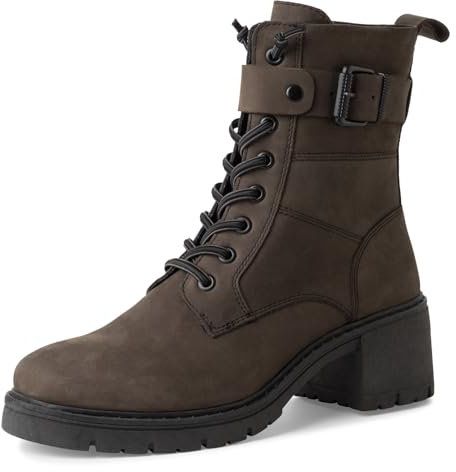 MARCO TOZZI Damen Stiefeletten zum Schnüren aus Leder mit Blockabsatz, Braun (Anthracite N.C), 39 EU