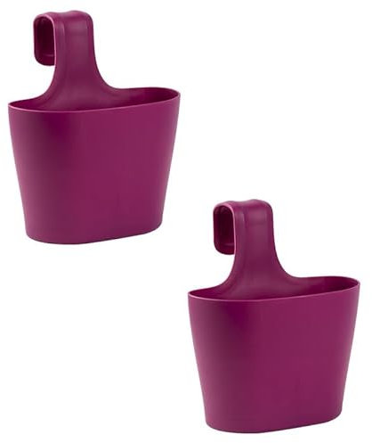 ENGELLAND 2 x Blumentopf zum Auf-Hängen, Geländertopf, Lila, Hängetopf, Balkon-Kasten, oval, Übertopf, Pflanzkasten, mit Wasserspeicher/Wasserauffangschale, 2,8 Liter