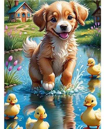 TOSTOG Diamond Painting für Erwachsene Anfänger,Diamant Painting Bilder Hund und Ente 5D DIY Full Drill Diamant Malerei Stickerei Strass für Wand Heimdecor 30x40cm