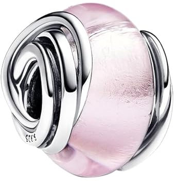 LaMenars Encircled Pink Murano Glass Mom Charm für Armbänd 925 Sterling Silber Bead Women Charms Mother's Day Birthday Anniversary Jewelry for Girls Wife